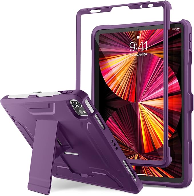DTTO for iPad Pro 11 inch Case 2022(4th Gen)/2021(3rd Gen), [Screen Protector] Dual Layer Full Body Protection Cover with Pencil Holder, Also Fit iPad Pro 11'' 2020&2018/iPad Air 5/Air 4 - Purple