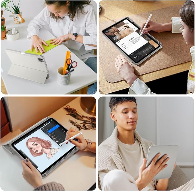 Kidopire New Compatible with iPad Pro 11 Inch Case (M4 2024/M5 2025) with Pencil Holder, Smart Cover with Protective Trifold Stand & Soft TPU Back, Auto Wake/Sleep, Support Pencil Pro, Light Gray