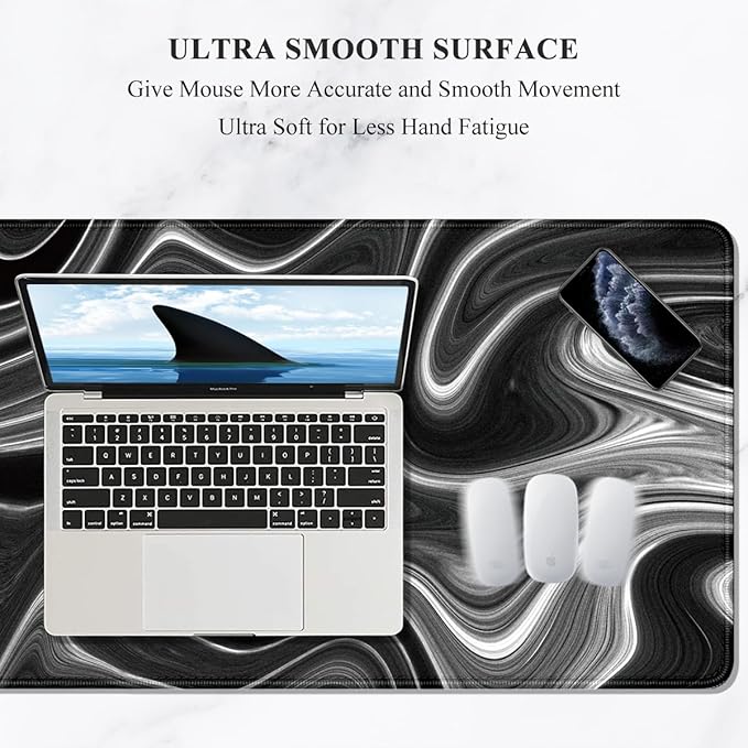 Auhoahsil Large Mouse Pad, XXL Gaming Mousepad, Desk Mat for Desktop, Thick Rubber, Big & Long Size, Stitched Edges, Full Desk Pad for Laptop & Computer, Extended 31.5 x 11.8 in, Abstract Contour