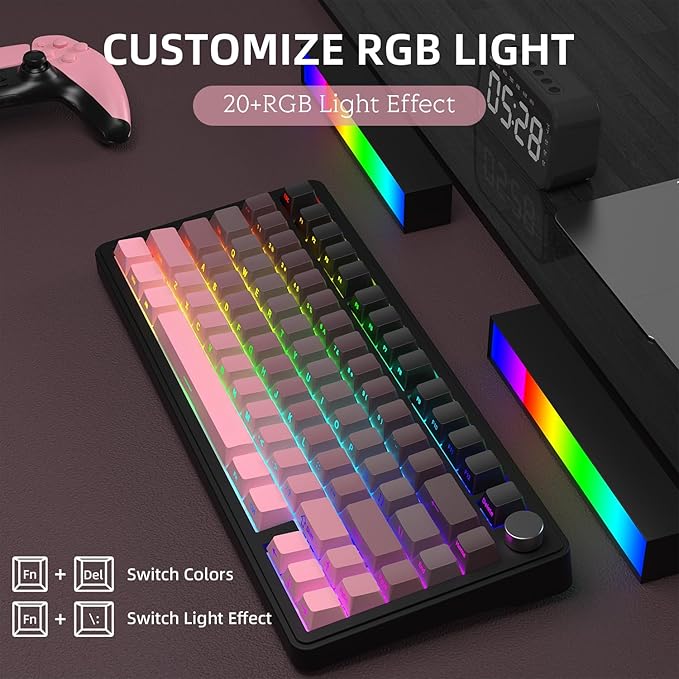 Yindiao X85 Wireless Mechanical Keyboard, TKL 82 Keys Bluetooth 5.0/2.4GHz/USB-C Hot Swappable Custom Keyboard, Knob, Gasket Structure, RGB Backlit Gaming Keyboard for PC/Mac/PS4/Xbox (Blackpink)