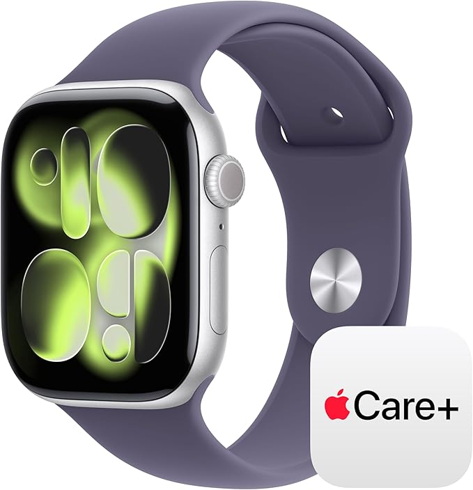 Apple Watch Series 11 [GPS + Cellular 46mm] Smartwatch with Silver Aluminium Case with Purple Fog Sport Band - M/L. Sleep Score, Fitness Tracker, Health Monitoring with AppleCare+ (2 Years)