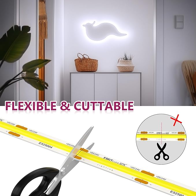EMITEVER COB LED Strip Lights White, 5000K Tape Light Premium High Density, DC 24V, 360+Lumens/ft, 5120LEDs/Spool, Ra 90+, 32.8ft/10m, UL Listed 5 Year After-Service(Power Supply Sold Separately)