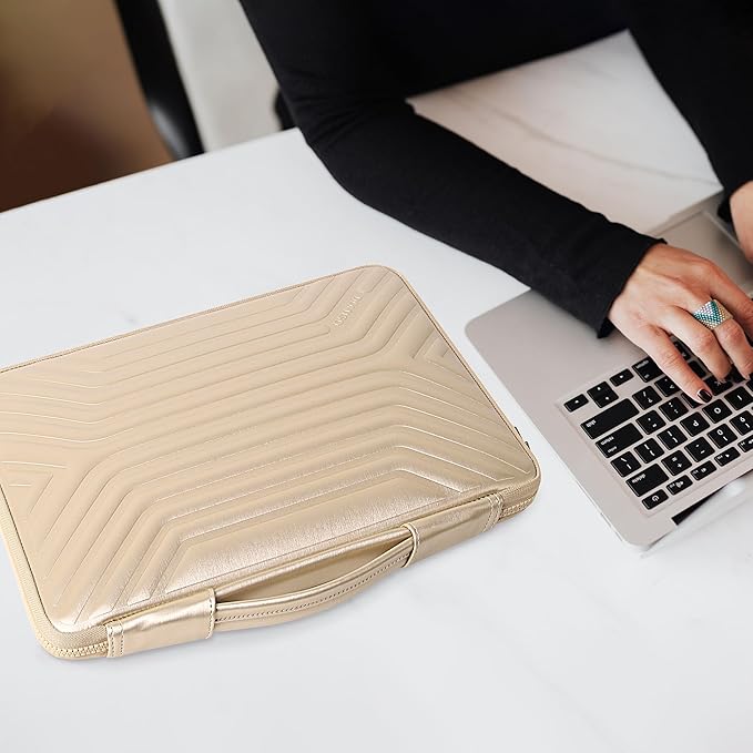 DOMISO 15.6 Inch Laptop Sleeve Case, Shockproof Waterproof Soft EVA Protective Bag with Handle, Lightweight Carrying Case for MacBook, Dell, HP, Lenovo, ASUS,Gold