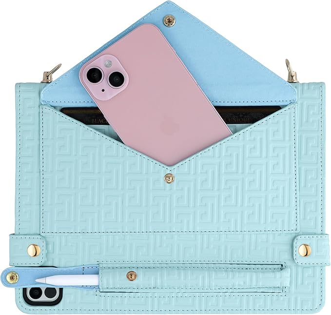 Handbag Case for iPad Pro 12.9" (6th/5th/4th Generation) & iPad Air 13" M3 M2, Techcircle Elegant Crossbody Folio Stand Wallet Case w/Pencil Holder, Card Slots, Hand+Shoulder Strap, Baby Blue
