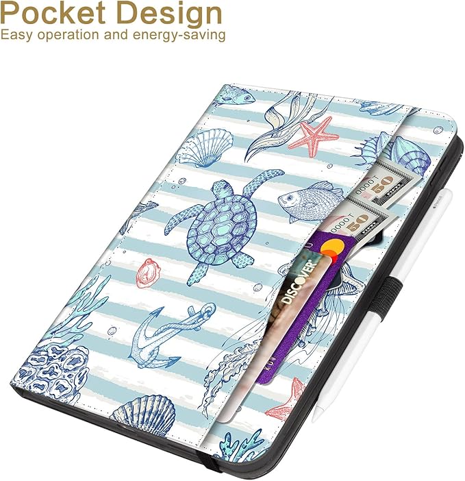 Vimorco Case for iPad (A16) 11th Generation 2025, for iPad 11th/10th Generation Case, Pencil Holder & Hand Strap & Pocket, Multiple Stand Protector PU Leather Cover, Auto Wake/Sleep, Marine Animal