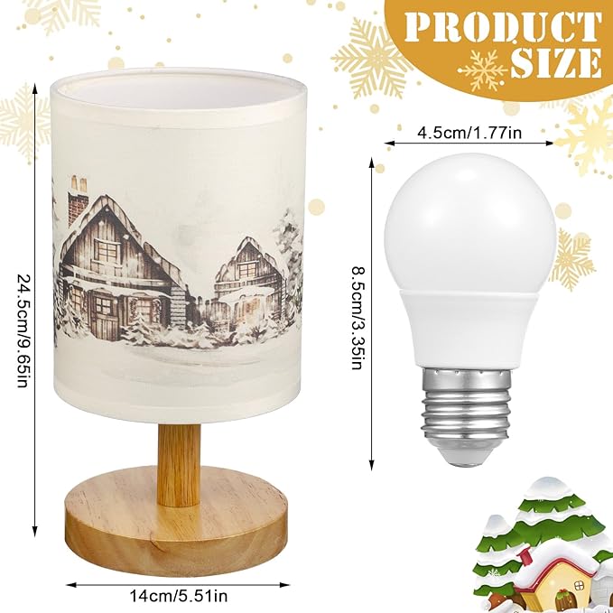 VIHOSE Christmas Table Lamp Indoor Vintage Lamp Shades Small Christmas Lamp Shade Linen Fabric Nightstand Shade Lamp Santa Night Light Christmas Desk Decorations for Bedroom Home Decor