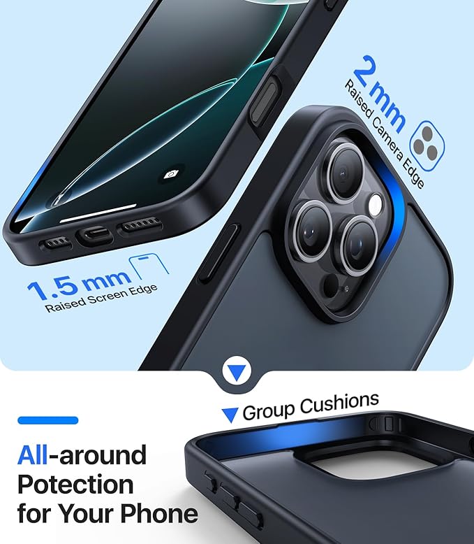 for iPhone 16 Pro Case, [Military-Grade Drop Protection][Anti-Yellowing] Shockproof Protective Translucent Matte Cover for iPhone 16 Pro Phone Case,Titanium Black
