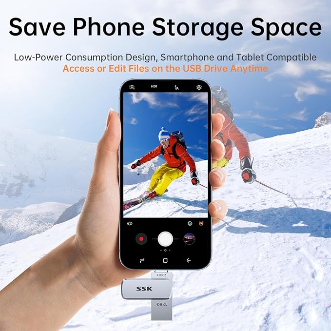 SSK 128GB Flash Drive USB C Thumb Drive up to 240 MB/s, Dual USB FlashDrive USB-C and A 3.2, Zinc Pendrive Memory Stick for iPhone 15/16Pro/Win/Android OTG with Water, Dust, and Drop Resistance