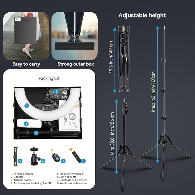 18 Inch Ring Light Kit, 55W6700k Dimmable LED Light, Tripod Stand, Remote Controller,Box,CRI95,Black