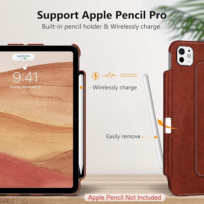 Fintie Rotating Case for iPad Pro 11-inch (M5) 2025 / (M4) 2024 - [Built-in Pencil Holder] 360 Degree Swiveling Smart Stand Protective Cover, Auto Sleep/Wake, Vintage Brown