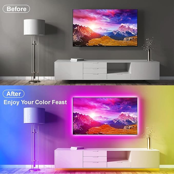 PSTAR LED Strip Lights for TV Backlight, 13.2ft RGB Color Changing TV Lights with Music Sync, Bluetooth APP & Remote Control, USB Powered for 32-65 Inch TVs, Bedroom, Gaming Room Decor