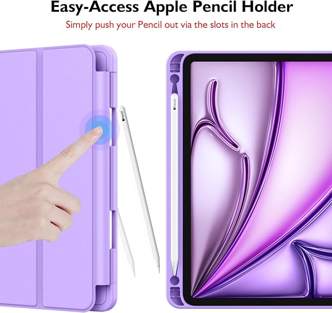 iMieet iPad Air 11 Inch Case M4/M3/M2(2026/2025/2024), iPad Air 5th/4th Generation Case 2022/2020 10.9 Inch with Pencil Holder,Trifold Stand Smart Case with Soft TPU Back(Violet)
