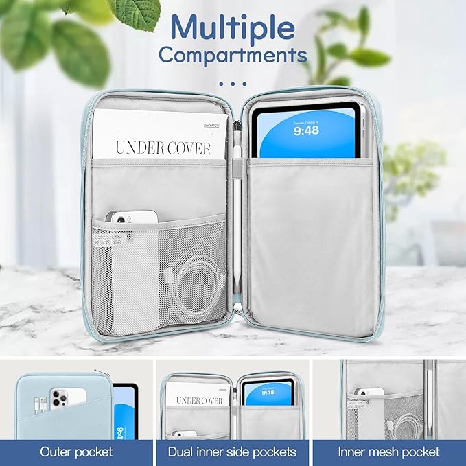 Dadanism 9-11" Tablet Sleeve Bag Carrying Case for iPad (A16) 11th Gen 11", iPad 10th Gen 10.9" Air 5/4, iPad Air M4/Pro 11", iPad 9/8/7th, Galaxy Tab A11+ Plus 11", Remarkable 2 10.3", Milk Blue
