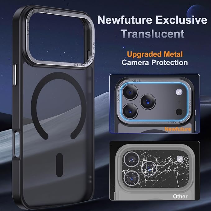 Newfuture Magnetic for iPhone 17 Pro Case [Compatible with Magsafe] [Military Grade Drop Protection] Translucent Matte Anti-Scratch Shockproof Protective Phone Cover 6.3 Inch, Black