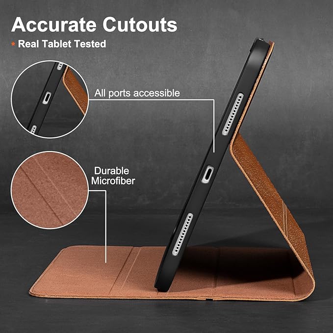 Gexmil Genuine Leather Case for iPad Pro 11 Inch (M5/M4) 2025/2024 with Pencil Holder,Protective Shockproof Leather Smart Folio Cover Adjustable Stand Auto Sleep/Wake Anti-Slip,Yellow Brown
