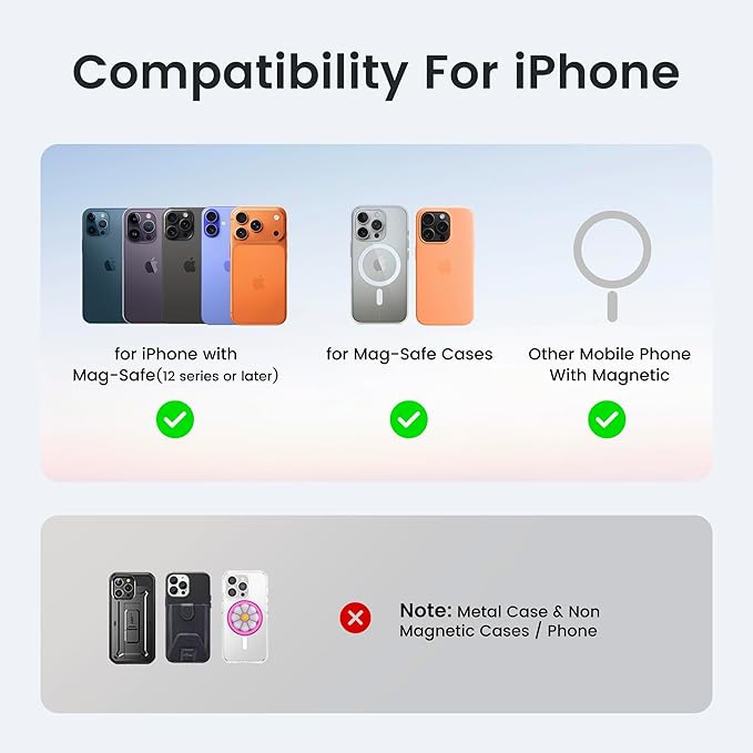 Stronger Magnetic Wallet for iPhone 17/16/15/14/13/12 Series & for MagSafe-compatible Cases, Slim Leather Magnetic Card Holder with RFID Blocking, N52 Magnet Phone Wallet, Fit 3 Cards, White