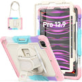 HXCASEAC Case for iPad Pro 12.9 Case (6th 5th 4th 3rd Generation), Shockproof Design | Pencil Holder | Hand Strap | Screen Protector | Heavy Duty Protective iPad 12.9 inch 2022/2021/2020/2018 - Pink