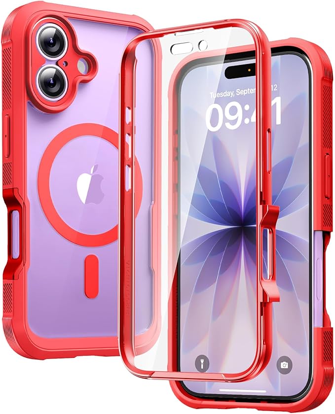 Diaclara Magnetic Designed for iPhone 17 Case 6.3'' Full Body Bumper,[Compatible with MagSafe] Military Drop Proof Phone Case with Built-in Screen Protector,Easy Install,No Gap,Red