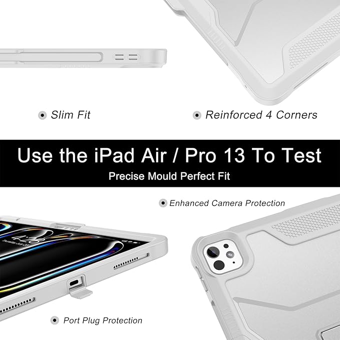 Soke Case for iPad Pro 13 Inch M5/M4 & iPad Air 13 Inch M4/M3/M2(2026/2025/2024), iPad Pro 12.9(2022 2021 2020,6th/5th/4th Gen), Rugged Shockproof Protective Cover - Light Gray