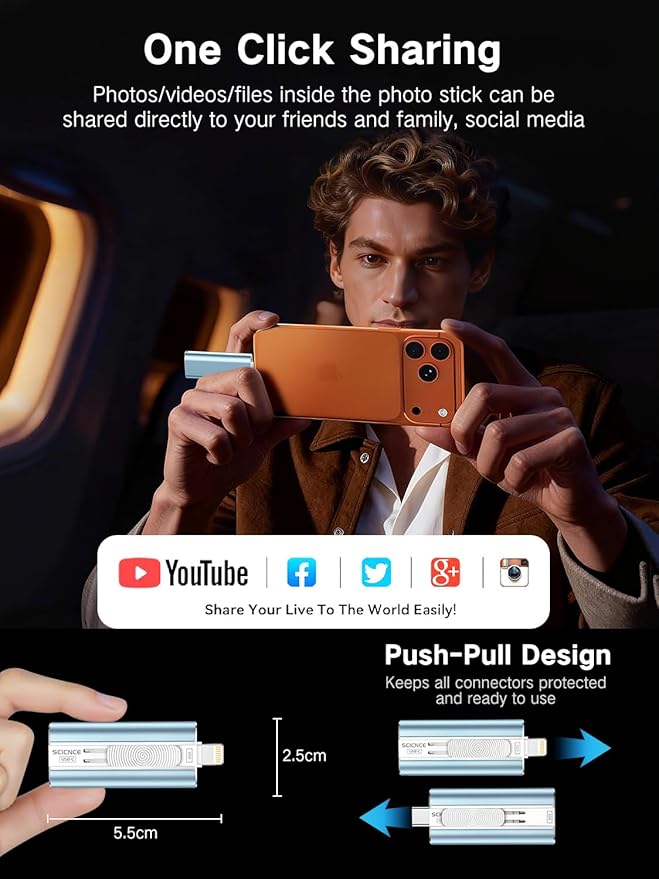 512GB Flash Drive Intended for Phone, USB External Memory Stick Storage Backup for Photos Videos, Plug and Play No APP Required, Compatible with iPhone iPad Android and PCs (1 Pack-Blue)