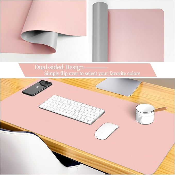 Bloss Pink Leather Desk Mat Protector,Office Desks Mats,Laptop Waterproof Desk Pads,Desks Protector Mats,Cute Computer Mouse Mats,Dual-Side Writing Pads for Office/Home.31.5"x 15.7"