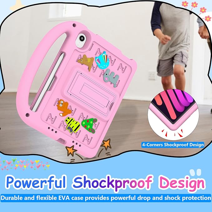 Kids Case for iPad mini 7(A17 Pro) 2024/iPad Mini 6 2021 8.3 Inch, with Built-in Pencil Holder/Anti-Slip Handle/Foldable Stand, Shockproof Protective iPad mini 7th/6th Generation Case 8.3 Inch