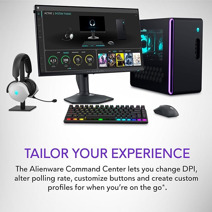 Alienware Pro Wireless Gaming Mouse - 2.4GHz Gaming Wireless/USB Wired Connectivity, Adjustable DPI, Optical Sensor Technology, 6 Programmable Buttons, 650 IPS Sensor Max Speed - Dark Side of the Moon