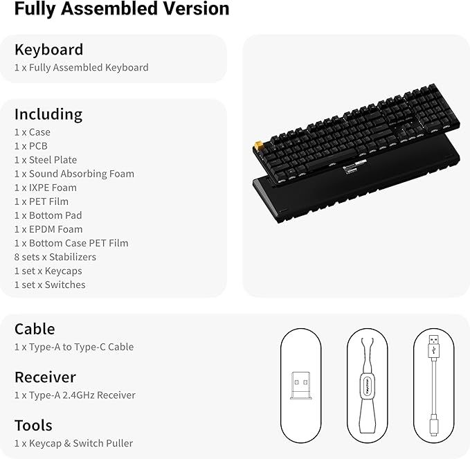 Keychron KJ5 Wireless Custom Mechanical Keyboard, 2.4 GHz Bluetooth QMK Full-Size Layout RGB, Hot-swappable Banana Switch Compatible with Mac Windows Linux, for Gaming Office - Black