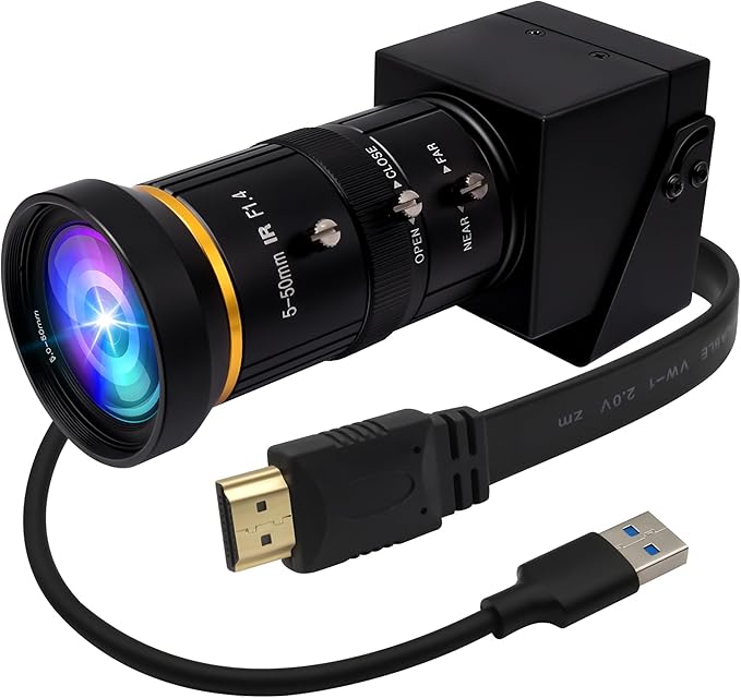 ELP 4K USB3.0 HDMI USB Camera Manual Zoom Webcam 4K 60fps PC Camera Mini Close-up Camera for Computer H.264 Telescope USB Security Camera 8mp Industrial CCTV Camera (5-50mm 10X Zoom Lens)