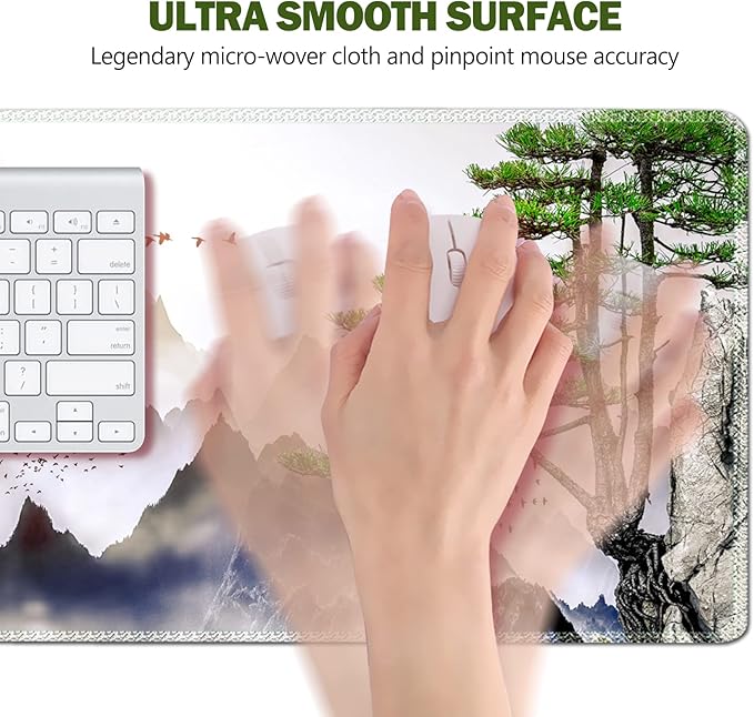 Large Gaming Mouse Pad, AIMSA Extended Mouse Pad with Stitched Edge, XL Keyboard Mouse Mat Non-Slip Rubber Base Desk Pad 31.5x15.7inch for Office Home Game Work -Pine Tree Mountains