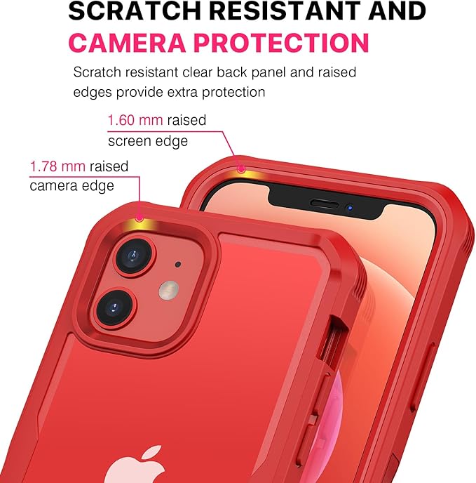 CENHUFO Privacy for iPhone 12 Case/iPhone 12 Pro Case, Full Body Phone Case with Built-in 9H Tempered Glass Privacy Screen Protector and Camera Lens Protector, Shockproof Bumper Clear Cover -Red