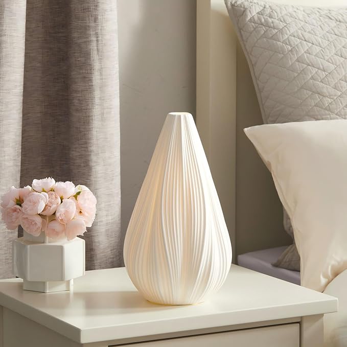 RONDURE 12.5" Modern Ceramic Table Lamp, Fully Dimmable Modern Bedside Lamps for Bedroom, Living Room and Nightstand, White Translucent Ceramic Shade, Warm Ambient Lighting, Corded, Bulb Included