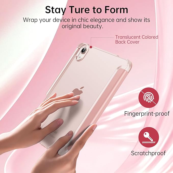 MoKo for iPad mini 7 A17 Pro Case 2024, iPad mini 6th Generation Case 8.3 Inch 2021 with Pencil Holder, Slim Light Trifold Smart Protective Cover with Hard PC Translucent Back Shell, Rose Gold