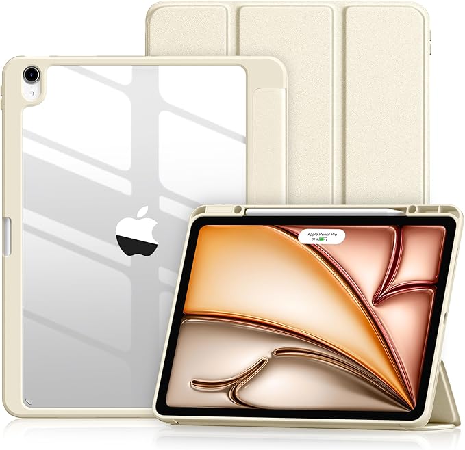 Wenlaty for iPad Air 13 Inch Case M4/M3/M2 (2026/2025/2024) with Pencil Holder, Slim Trifold Stand Protective Cover for iPad Air 13 Case with Clear Transparent Back, Auto Wake/Sleep -Starlight