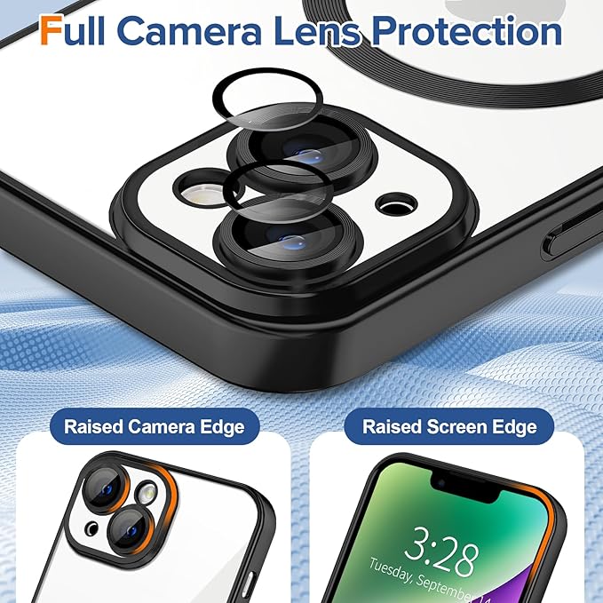Hython Magnetic Clear for iPhone 14 Case with Camera Lens Protector [Compatible with MagSafe] Luxury Plating Edge Slim Soft TPU Cover Protective Phone Case for iPhone 14 6.1", Matte Black