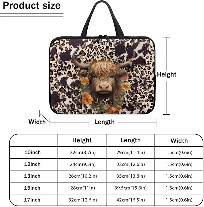 10 Inch Laptop Sleeve, Laptop Cover Computer Bag Tablet Carrying Case with Handle, Brown Cow Zipper Tote Bags Notebook Sleeves Handbag Messenger BriefcaseGifts for Women