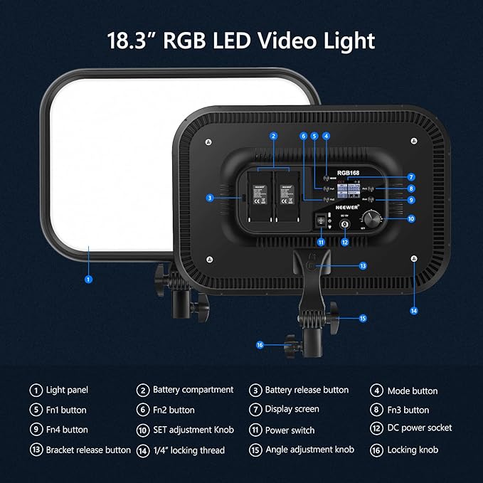 NEEWER 18.3" RGB LED Video Light Panel with APP Control, 360°Full Color, 1 Pack 60W Dimmable 2500K~8500K RGB LED Panel CRI/TLCI 97+ with 17 Special Scenes Effect for Game YouTube Zoom Photography