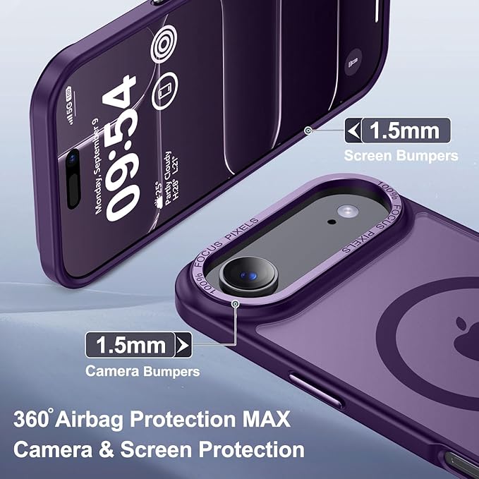 Newfuture Magnetic for iPhone Air Case [Compatible with Magsafe] [Military Grade Drop Protection] Translucent Matte Anti-Scratch Shockproof Protective Phone Cover 6.5 Inch, Deep Purple