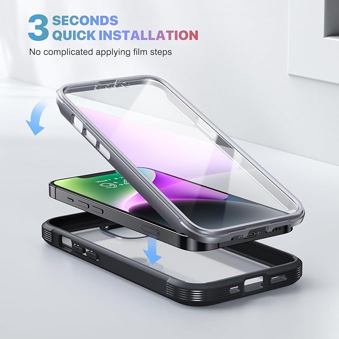 Diaclara Designed for iPhone 14 Plus Case, Full Body Rugged Case with Built-in Touch Sensitive Anti-Scratch Screen Protector, with Camera Lens Protector for iPhone 14 Plus 6.7" (Black)