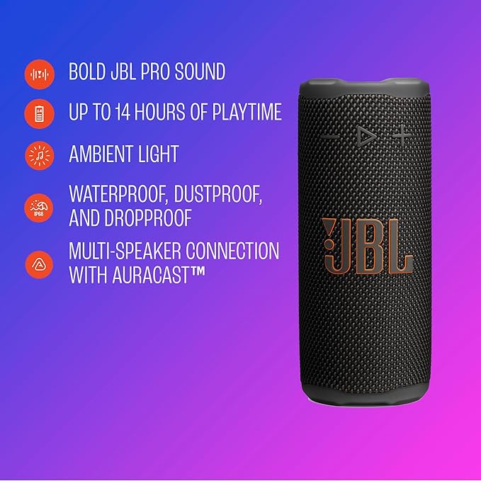 JBL Grip - Compact Bluetooth Speaker with Bold Pro Sound and Ambient Light, up to 14 Hours of Playtime, Water, Dust and Drop-Proof (IP68), & Multi-Speaker Connection with Auracast™ (Teal)