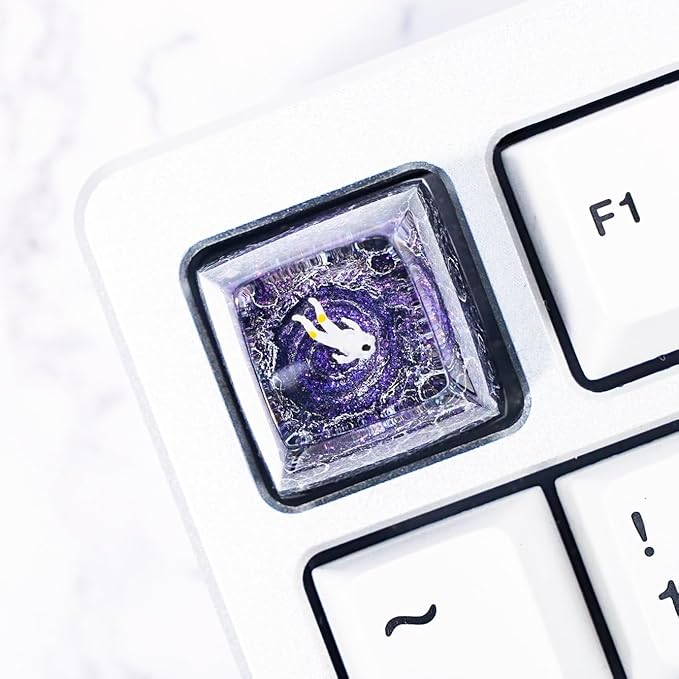 Cool Purple Galaxy White Astronaut Artisan Keycap R1 SA Profile Custom Astronauts Keycaps 1U ESC Handmade Gaming Resin Key Cap Cherry MX Switch Compatible Mechanical Keyboard Space Lover Gift