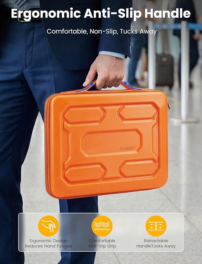 DOMISO Laptop Hard Case 15-16 inch Waterproof Shockproof Hard Shell Laptop Sleeve with Handle & Storage Pocket, Compatible with MacBook, HP, Dell, Orange