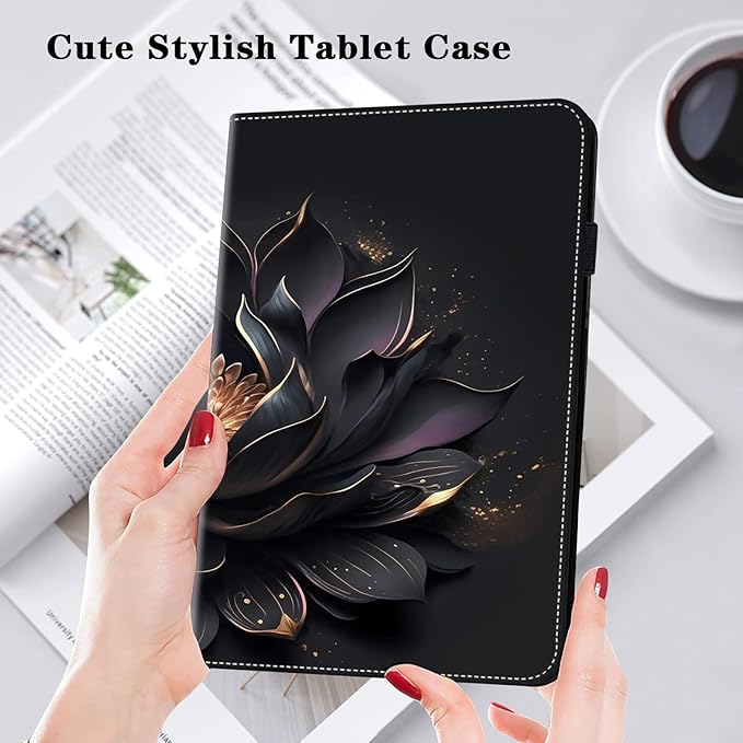 Case for iPad Pro 13 Inch (M5/M4) 2025/2024, PU Leather Tablet Cases Flip Folio Multi-Angle Viewing Stand Protective Cover with Card Slots - Purple Lotus