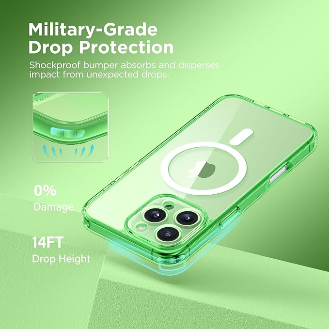 CAPRARO Magnetic Compatible with iPhone 16 Pro Case, Upgraded [Full Camera Protection] [Compatible with MagSafe] Protective Translucent Matte Women Girl Phone Case Cover, Clear Green