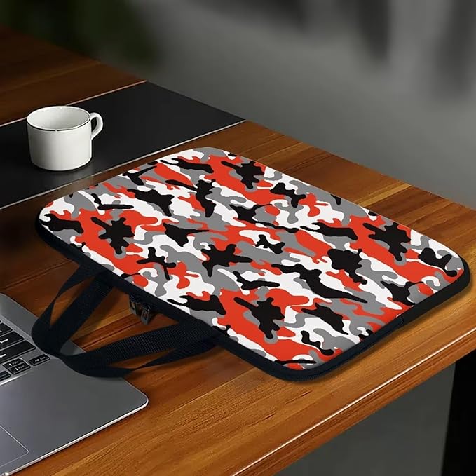 12 Inch Red Camo Laptop Sleeve, Protective Tablet Case with Handle, Water Resistant Zipper Computer Bag Carrying Case Notebook Cover Messenger Briefcase, Gifts for Men Women