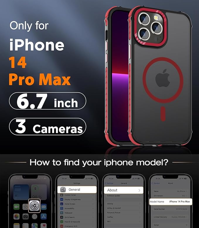 DEERLAMN Strong Magnetic Case for iPhone 14 Pro Max 6.7-Inch,[Compatible with Magsafe][Military Grade Drop Protection] Translucent Matte Shockproof Protective Phone Cover-Frosted Red