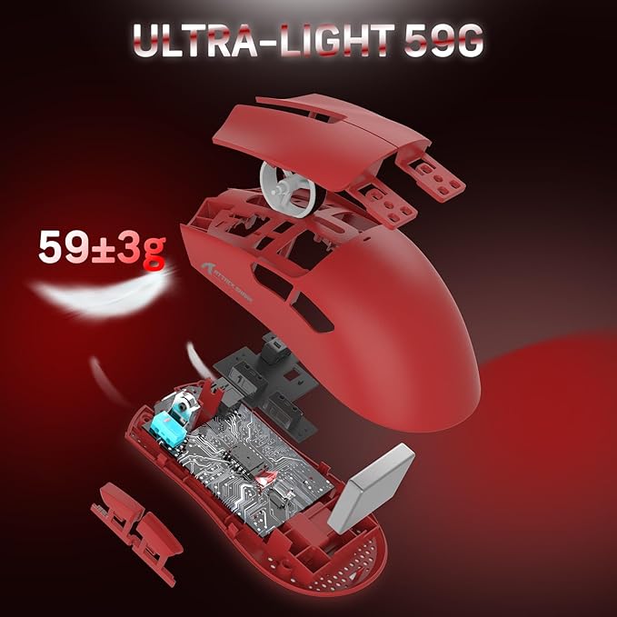 MAGIC-REFINER Attack Shark X11 59g Superlight Wireless Gaming Mouse with Magnetic RGB Charging Dock，BT/2.4G Wireless/Wired Mouse, 22000 DPI，5 Programmable Buttons for PC/Laptop/Mac（Red）