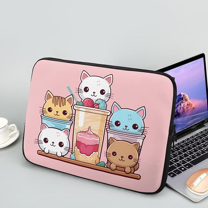 Cute Cat Laptop Sleeve for Women Girls 13 inch Laptop Protector with Multiple Uses Lap Top Case Lightweight Computer Carrying Case Kawaii Tablet Bag for Daughters Pink