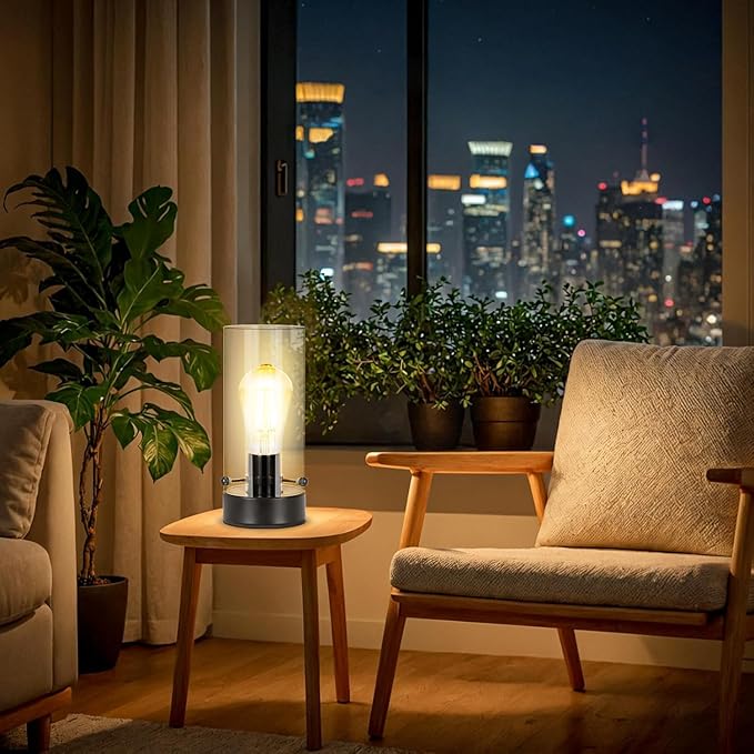 Table Lamp for Bedroom, Modern Glass Lamp Bedside Table Lamps for Night Stands with 2700K 6W Glass Bulb,Small Night Light Lamps for Living Room Kids Office Desk Decor Black
