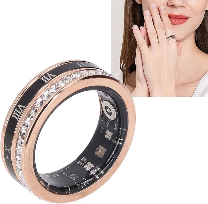Smart Ring Health Tracker, Heart Rate Monitor Sleep Ring, Fitness Tracker for Monitoring Pressure, Oxygen, Step, Calories, Vintage Smart Rings for Men Women (8)